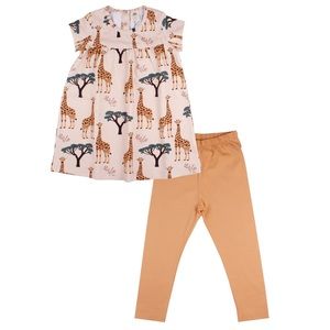 Organic Cotton 4-piece set. 18-24 months. Tunic leggings set, body-dress, romper